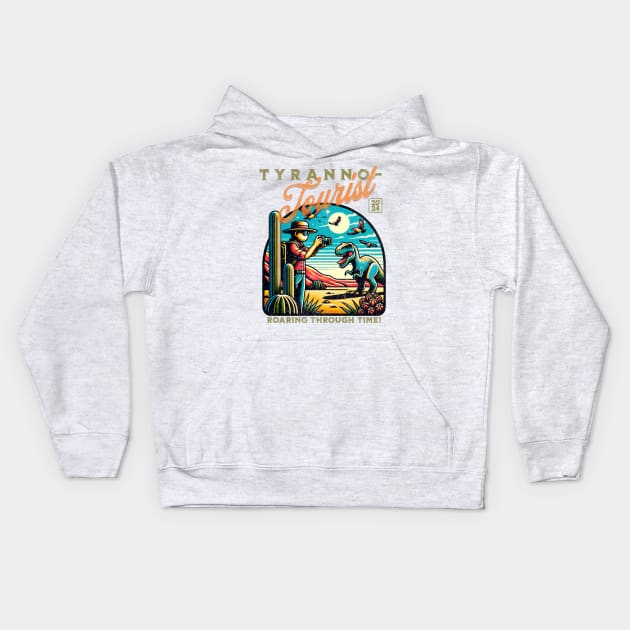 Tyranno Tourist: Roaring Through Time! Kids Hoodie by OurCelo